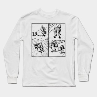 Raccoons Sitting Lineart Design Long Sleeve T-Shirt